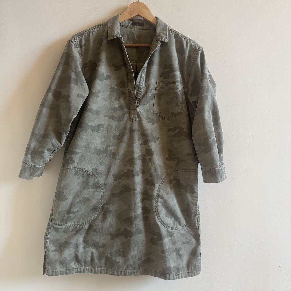 ATM Anthony Thomas Melillo Shirt Dress S Camo Pockets Stretch Cotton Military